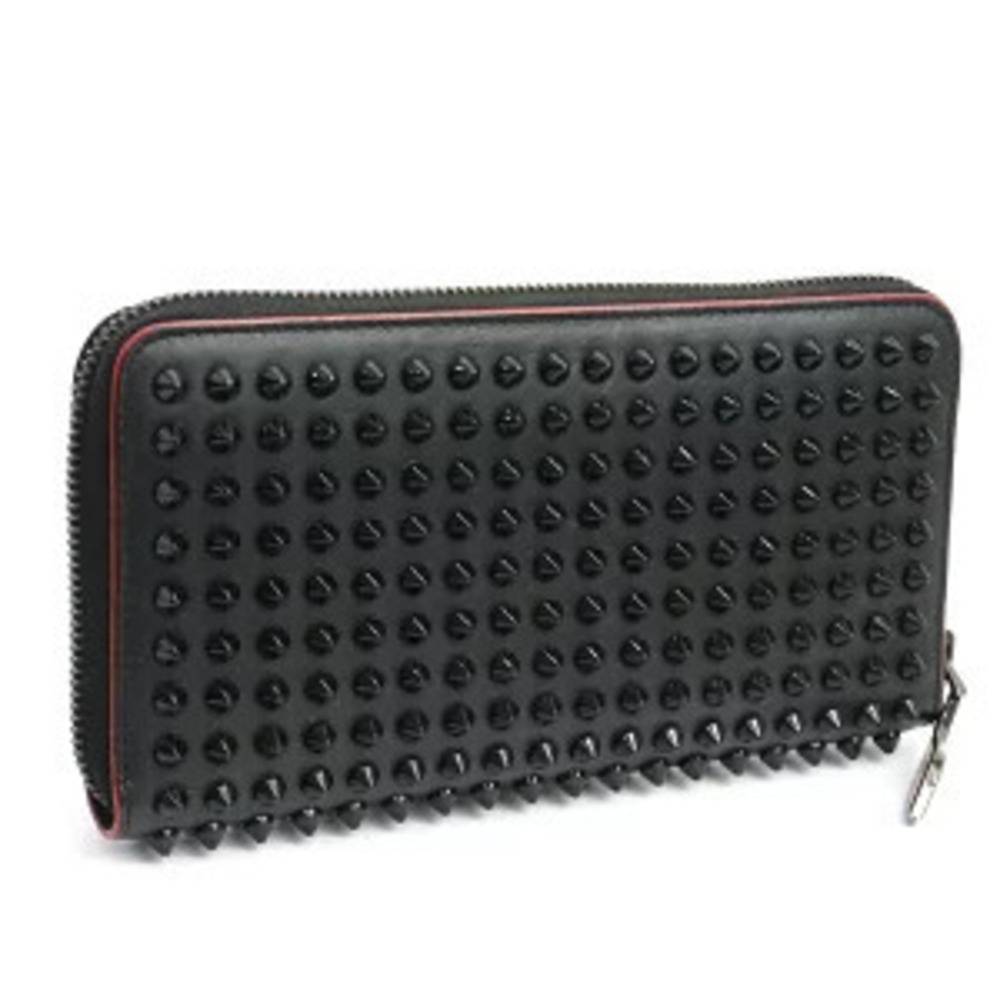 Christian Louboutin Panettone Round Zip Long Wallet Spike Studs Leather Black - Picture 2 of 7